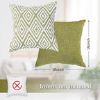 HPUK Decorative Throw Pillow Covers Set of 4 Geometric Design Linen Cushion Cover for Couch Sofa Living Room, 18"x18" inches, Green