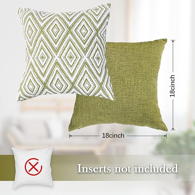 HPUK Decorative Throw Pillow Covers Set of 4 Geometric Design Linen Cushion Cover for Couch Sofa Living Room, 18"x18" inches, Green