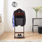 Proman Products Milan Valet Stand with Drawer, Top Tray, Contour Hanger, Trouser Bar, Tie & Belt Hooks and Shoe Rack - VL16226, Dark Walnut