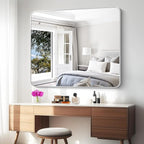 BONEWEI Silver Bathroom Mirror,40x48 inch Wall Mirror for Bathroom Wall Mounted,Rectangle Mirror for Bathroom Over Sink,Modern Frame Round Corner for Living Room,Bedroom Entryway,Horizontal/Vertical