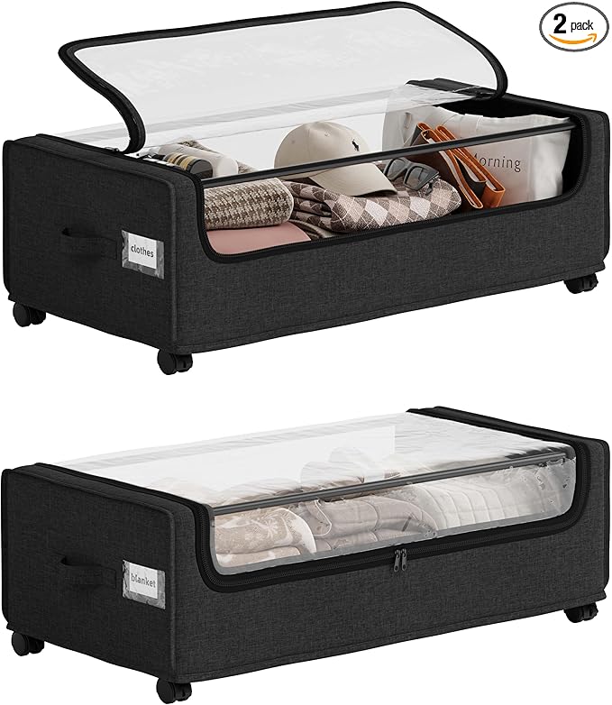 Under Bed Storage With Wheels, XXXXL Large Underbed Storage Organizer, 90L Capacity, for Shoes, Clothes, Blankets, Bedding