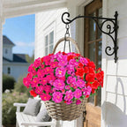 HyeFlora Artificial Faux Outdoor Outside Flowers Plants for Spring Decor, Fake Silk Colorful Camellia UV Resistant Look Real for Planter Front Door Porch Patio Balcony Decoration, 3 Large Bundles