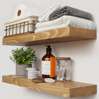 BAOBAB WORKSHOP Natural Wood Floating Shelves for Wall 24 inch - Floating Wall Shelves for Kitchen Bedroom - Wooden Bathroom Shelves - Oak Floating Shelf - 24 x 6.7 Inch, Set of 2