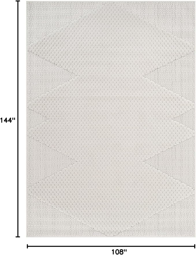 Modern Micro Loop Indoor Area Rugs for Living Room Bedroom Kitchen Geometric Triangle White 9x12 Luxury Durable Low and High Pile Non-Shedding Stain Resistant Soft Area Carpet 9 x 12