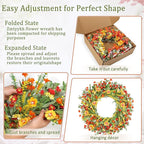 26" Floral Wreath, Artificial Spring Wreaths for Front Door, with Wildflower Portulaca Flowers, Indoor Outdoor Porch Window Wall Home Decor for Valentine’s Day Easter, Summer & Wedding Orange