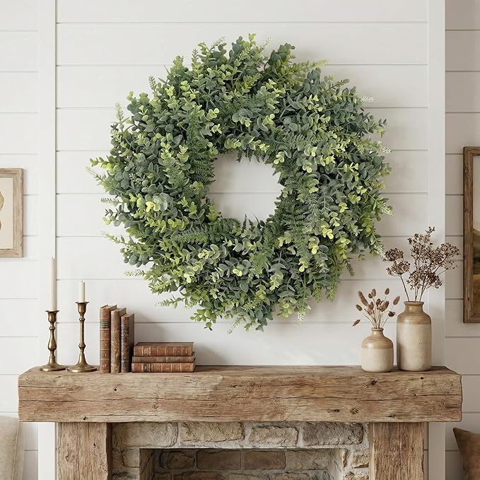 26 Inch Large All Season Eucalyptus Wreath for Front Door, Artificial Greenery Indoor/Outdoor Wreath, Farmhouse Home Decor for Spring Summer (Sage Green)