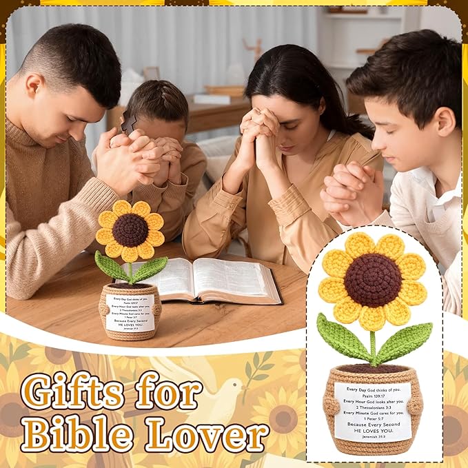 Wavwavw Christmas Christian Gift for Women Positive Handmade Crochet Doll with Bible Verse Prayer Card Inspirational Scripture Religious Crochet for Mother's Day Sunday Group Church
