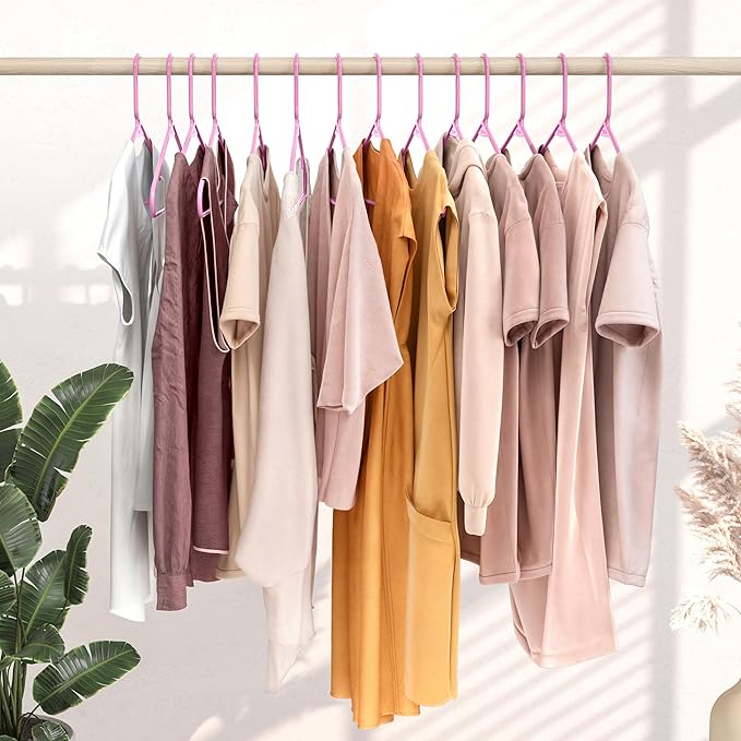 Plastic Hangers 50 Pack Pink - Clothes Hangers - Makes The Perfect Coat Hanger and General Space Saving Clothes Hangers for Closet - Percheros Ganchos para Colgar Ropa Hangars