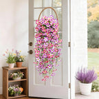 Waipfaru Artificial Petunias Flowers for Outdoors, 2 Pcs UV Resistant Fake Hanging Plants Spring Outside Decor, Faux Silk Flowers Long Trailing Vines for Outdoor Planters Porch Garden (Purple Fuchsia)