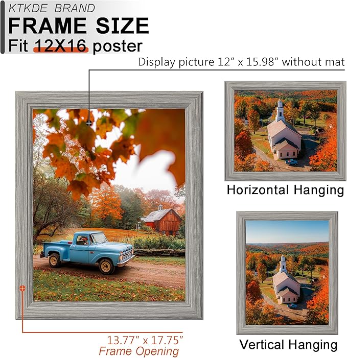 KTKDE 12x16 Picture Frame Set of 5, Wooden frames Grey, Vertical & Horizontal Wall Hanging for Wall Display,Studio Gallery Photo Frame for Photos, Posters & Art Prints