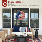 4th of July Wreath for Front Door - 20 inch Memorial Day Patriotic Decorations Outdoor, Red White and Blue 1776-2026 USA 250th Anniversary Burlap American Flag Door Wreaths