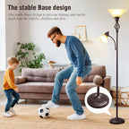 GyroVu Torchiere Floor Lamp for Living Room, LED Standing Reading Light for Bedroom with Glass Shade for Living Room Corner Bedroom Home Office,Bulbs Included (Yellow Lampshade, Glass 2 Head)
