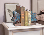 Vintage Blue Butterfly Bookends,Resin Book Ends for Shelves,Heavy Duty Decorative Bookends,Creative Book Stopper Holder Decor for Desk Home Office,Shelf Decoration,Gifts for Mother's Day