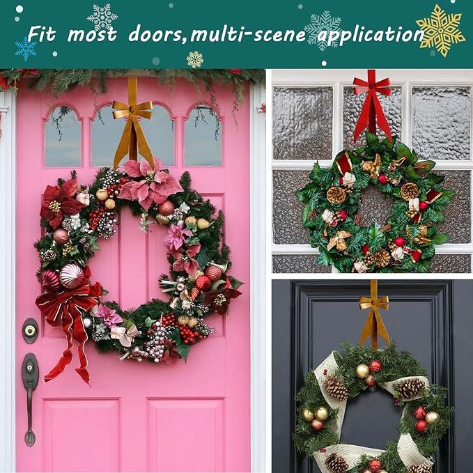 2Pack Bow Wreath Hangers for Front Door,Christmas Decoration Metal Bow Door Wreath Hanger,Over The Door Christmas Wreath Hooks
