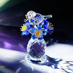 Crystal Bird & Forget-Me-Not Flower Figurine,3x4 inch Glass Flower Collectible Ornaments for Home Decor Table Centerpiece Glass Bouquet Flowers Keepsake Gifts for Women （Blue）