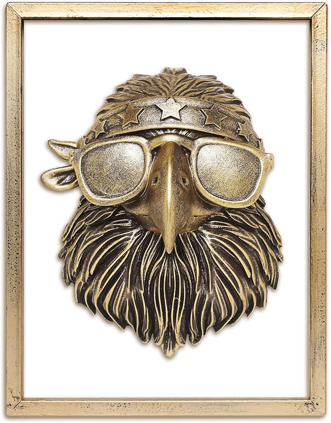 Animal Heads Wall Decor (Includes Metal Frame) 250 anniversary usa merchandise Resin Eagle Patriotic Decoration Wall Hanging 4th of July Decorations Gold vintage Wall Sculpture for Living Room Bedroom Office(Eagle)