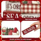 Lineshading 4 Pcs Christmas Table Decoration Wooden Hot Cocoa Santa Hat Decorations Christmas Tiered Tray Decor Winter Centerpiece Decorative Santa Hat Hot Cocoa Gift Box Tree Block Signs for Home