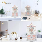 Carousel Music Box Silver & Pink Christmas Snow Globes, 8.3" Rotate Carousel Snow Globe for Kids & Adults, Classic Wind up Musical Snow Globe Valentines Day Gifts for Women Girls Carousel Horse Decor
