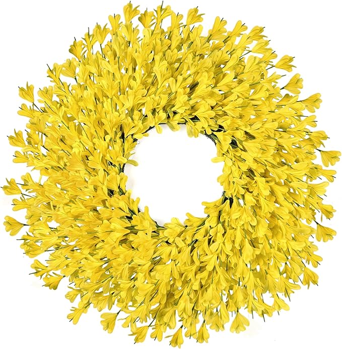 26 Inch Spring Wreaths for Front Door Large Easter Valentines Forsythia Floral Summer Spring Door Wreaths Outdoor All Season Spring Decorations for Home Porch Room Window Wall Farmhouse Decor (Yellow)