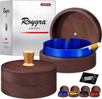 roygra Wooden Ash Tray with Lid (2 Pack), Outdoor Ashtray for Outside Patio, Smokeless Ashtrays for Cigarettes with 3 Holder, Smoking Accessories, Home Décor, Ashtrays for Smokers Indoor - Blue