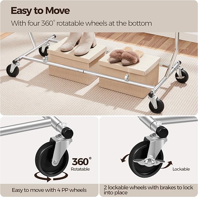 Yaheetech Rolling Clothes Rack, Clothing Racks for Hanging Clothes Portable Clothes Rack, Heavy Duty Clothes Rack with Extendable Hanging Rod,Chromed, Silver