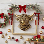 Newinhome Animal Heads Wall Decor (Includes Metal Frame) Resin Animals Sculptures Head Wall Hanging Decoration Gold vintage Wall Sculpture for Living Room Bedroom Office(Highland cattle)