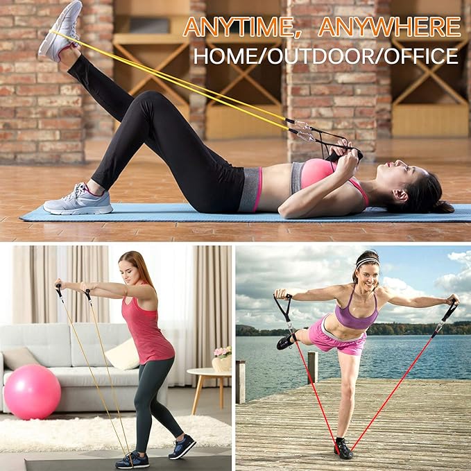 Resistance Bands Set, Himaly Exercise Bands Strength Training Fitness Bands Workout Elastic Bands with Legs Ankle Straps, Door Anchor, Handles & Carry Bag for Home Outdoor Workouts