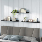 HOOBRO Floating Shelves, Wall Shelf Set of 3, 35.4 Inches Hanging Shelf with Raised Edge and Invisible Brackets, for Bathroom, Bedroom, Kitchen, Office, Living Room Decor, Black BK90BJ01