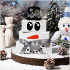 Moucuny 4 Pcs Winter Table Decoration Wooden Snowman Decor Black and White Winter Tiered Tray Decor Rustic Snowman Face Wood Block Sign Gift Christmas Centerpiece Farmhouse for Wonderland Home