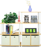 Furinno 99152BE/WH/IV 3-Tier Go Green Multipurpose Storage Rack Shelving Unit Bookshelf Cabinet with 2 Bins, Beech Finish