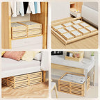 Bamboo Under Bed Storage Containers- Underbed Organizer with Wheels with Large Capacity Dust Bag,Sturdy Wood Rolling Under Bed Shoe Storage Organizer 2 Packs (Nature, 2 Packs (23.62"×16.54"))