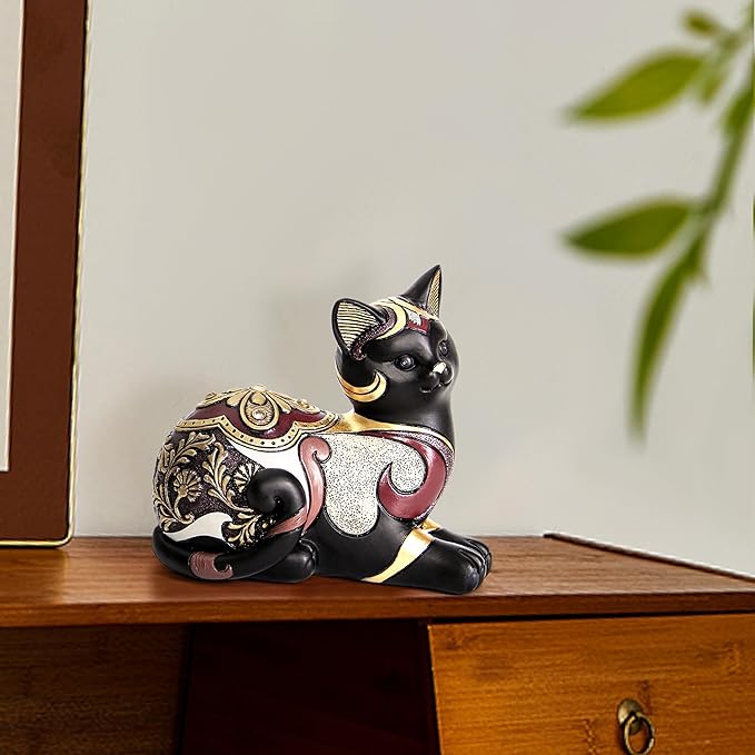 Smadeer Black Cat Statue for Home Decor, Cat Figurines Room Decoration for Bookshelf Office Table, Vintage Matt Small Cat Sculpture Gift for Cat Lovers, Woman Mom Retro Cats Animal