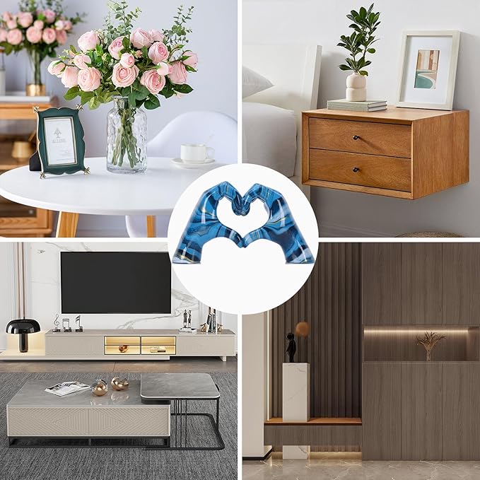 Colourful hand heart decoration, heart hand statue, love finger sculpture wedding decoration, suitable for bookshelf coffee table office bedroom TV cabinet bookshelf small ornaments home decoration.