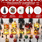 Shappy 48 Pcs Christmas Village Houses Town Buildings Accessories 10 Light up Christmas Village House 12 Mini Trees 12 LED Lights 2 Snow Blanket Box for DIY(Classical Style)