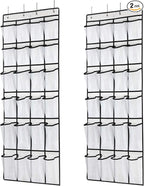 Hanging Shoe Organizer, Over The Door Shoe Organizer with 24 Mesh Large Pockets Door Shoe Rack for Men Women Kids Hanging Door Shoe Holder Size:58x21 Inch (White-2pack)