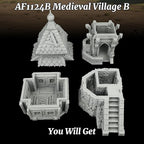 RPG Scenery – 1:64 Scale Unpainted TTRPG Buildings for Role Playing & DND Campaigns, Table Maps Characters Accessory – Medieval Village B AF1124B