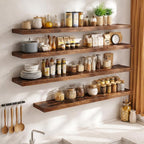 FLYJOE 24 Inch Long Floating Shelves for Wall Set of 2, 12" D Wood Grain Bathroom Shelves with Invisible Brackets, Easy Install Engineered Wood Storage Shelves for Kitchen, Living Room, Bedroom