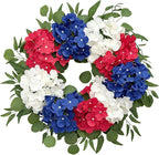 Patriotic Wreaths for Front Door 24 Inch 4th of July Wreath, Red White Blue Flower Wreaths, Perfect Memorial Day and Independence Day Decor