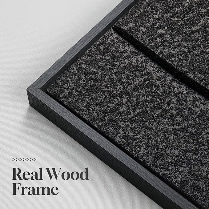 Large 3D Textured Framed Black Abstract Wall Art for Living Room, 3 piece Modern Minimalist Geometric Texture Artwork for Walls, Sandstone Art Pictures for Bedroom Hallway Office Wall Decor 24x36 In