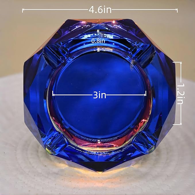 Coomin Crystal Glass Ashtray, Sparkly Cigar Cigarettes Ash Tray, Ashtrays for Smokers Indoor Office Home Desktop Tabletop, Unique Luxury Gifts for Men, Blue