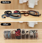 Acrylic Belt Organizer with Adjustable 4 Compartments & Stackable Design, Clear Storage for Closet and Drawer Organization