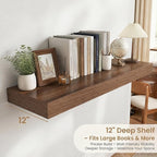 FLYJOE 24 Inch Long Floating Shelves for Wall Set of 2, 12" D Wood Grain Bathroom Shelves with Invisible Brackets, Easy Install Engineered Wood Storage Shelves for Kitchen, Living Room, Bedroom