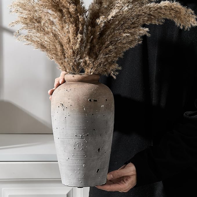 Emotionally Grounded Vase, Vaseking Large Ceramic Rustic Vase, 11 inch Minimalist Decorative Farmhouse Tall Vases for Home Decor, Living Room, Enterway, Table Decoration, Brown