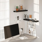 BAMEOS Floating Wall Shelves 24 x 6 Inch – Easy-Install Hanging Shelves with Hardware Included | Modern Decor Shelf for Bathroom, Bedroom & Living Room Storage, Set of 2, Black