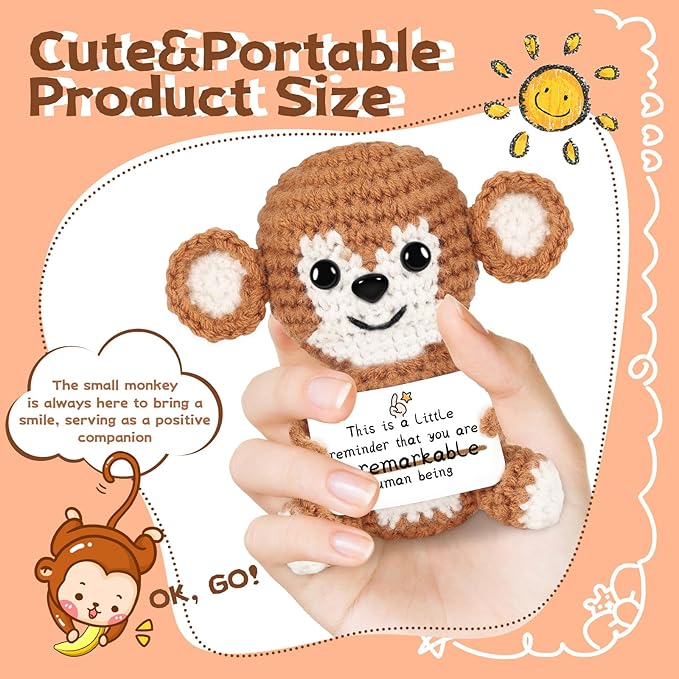 DAFURIET Gifts for Him/Her: Stuffed Animal Women/Men Thank You Present, Handmade Positive Crochet Monkey Emotional Birthday Mother's Day Easter Retirement Gifts for Teacher Friend Coworker Couple