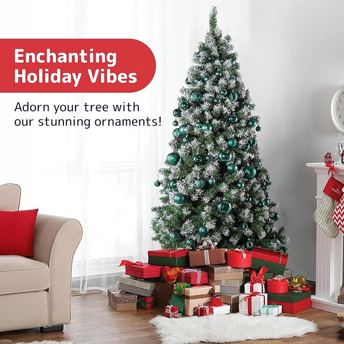 Prextex 36-Pieces Christmas Ornaments Set - Shatterproof, Festive Olive Green Christmas Tree Balls Decorations in 3 Sizes and 6 Styles with Hanging Loops for Tree, Wreath, Dazzling Holiday Party Decor