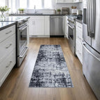 2'x6' Runner Rug Washable Rug: Modern Abstract Soft Thin Runner Rug Dark Black