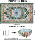 U'Artlines Boho Vintage Area Rug 3x5 Machine Washable Low Pile Soft Floor Carpet Non Slip Non Shedding Accent Rug for Living Room Bedroom Entryway Dining Room Office Green