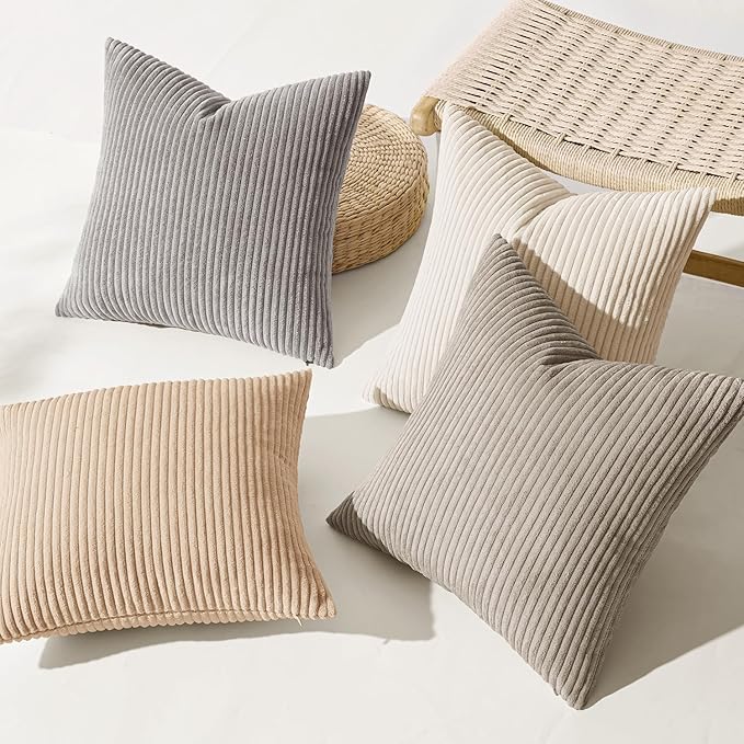 MIULEE Boho Farmhouse Neutral Cream Throw Pillow Covers 20x20 Inch Set of 4 Mordern Nordic Cushion Covers Soft Corduroy Spring Home Decor for Couch Bed Sofa Living Room
