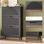 Shoe Cabinet for Entryway with 3 Flip Drawers, Slim Wooden Shoe Storage Organizer with Modern Fluted Pannel，Freestanding Narrow Hidden Shoe Rack for Hallway, Foyer, Living Room
